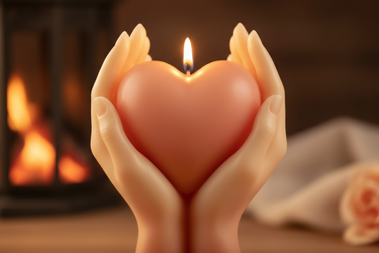 heart being held in hands candle